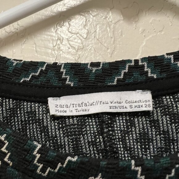Zara Women’s Green & Black Geometric Pattern Mini Dress Size S - Picture 6 of 7